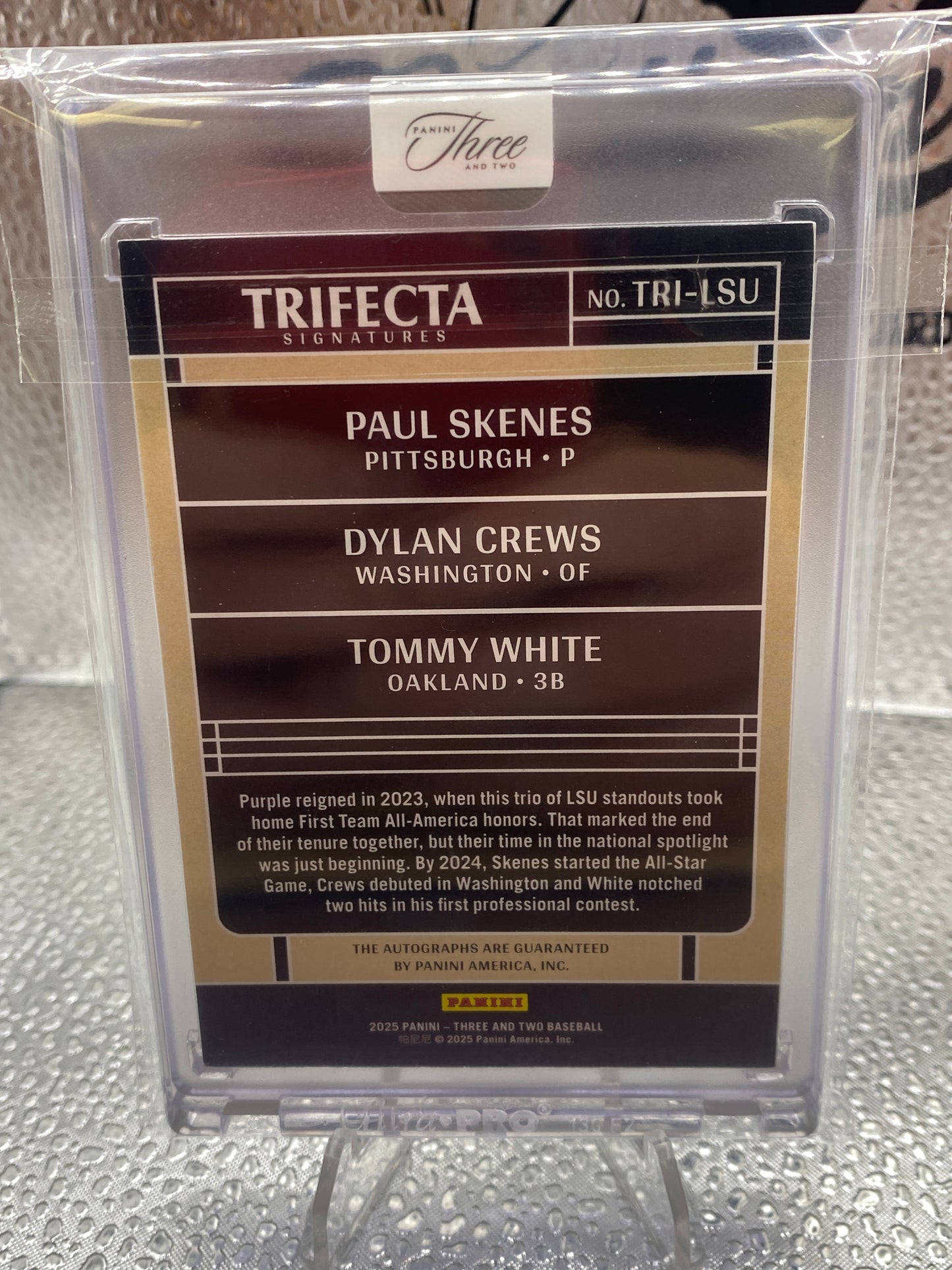 2025 Panini Three and Two Trifecta Signatures Paul Skenes Dylan Crews and Tommy White Triple Auto /10