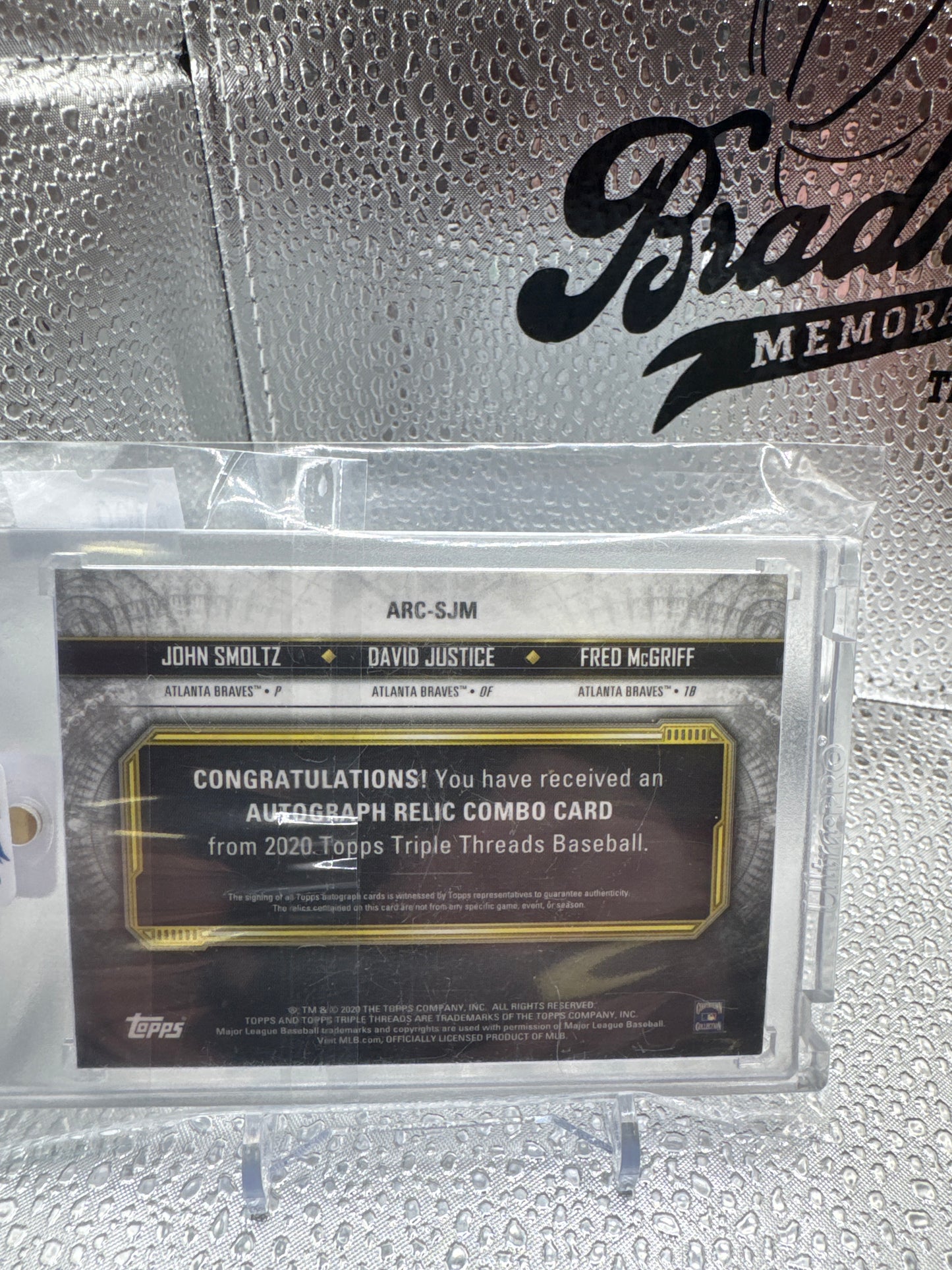 2020 Topps Triple Threads Triple Auto. John Smoltz, David Justice, Fred McGriff. 6/18