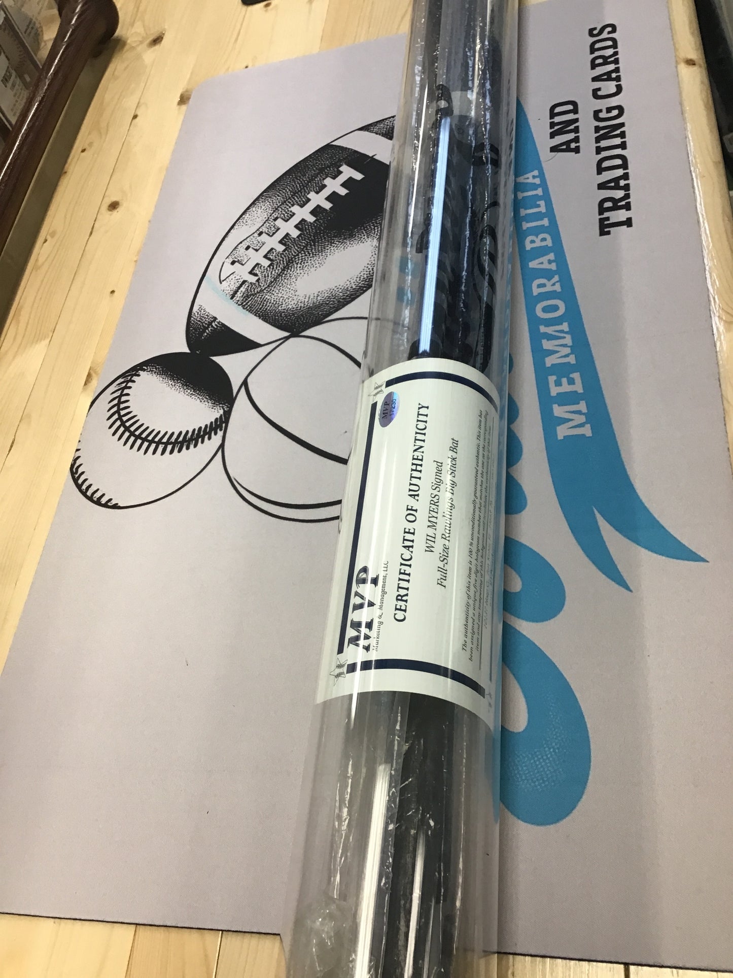 Signed baseball bat black bat Will Myers auto coa