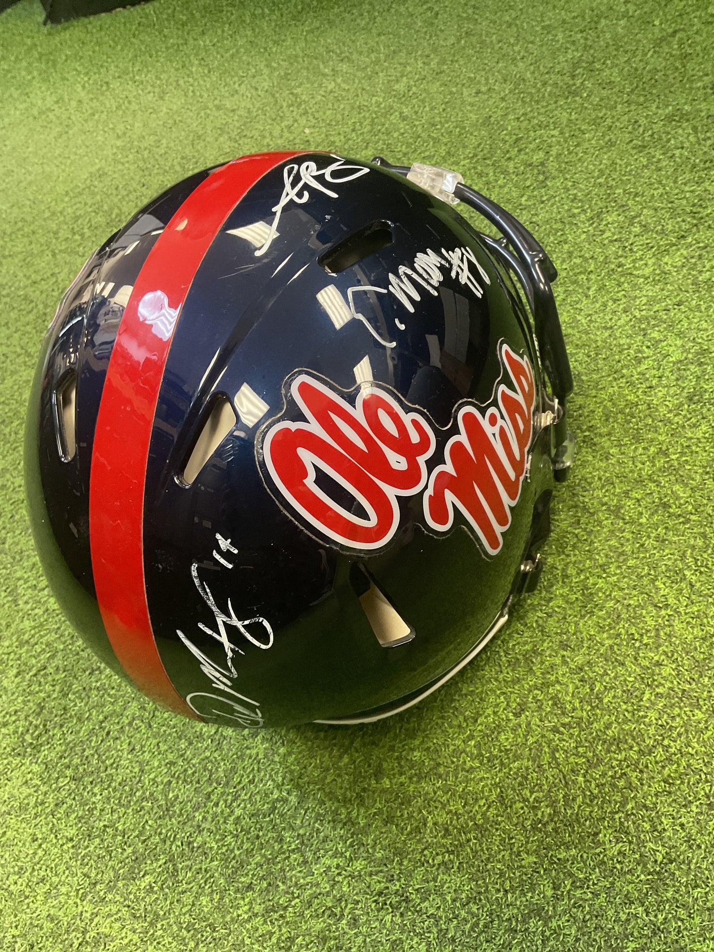 Elijah Moore, AJ Brown, & DK Metcalf signed Ole Miss Helmet