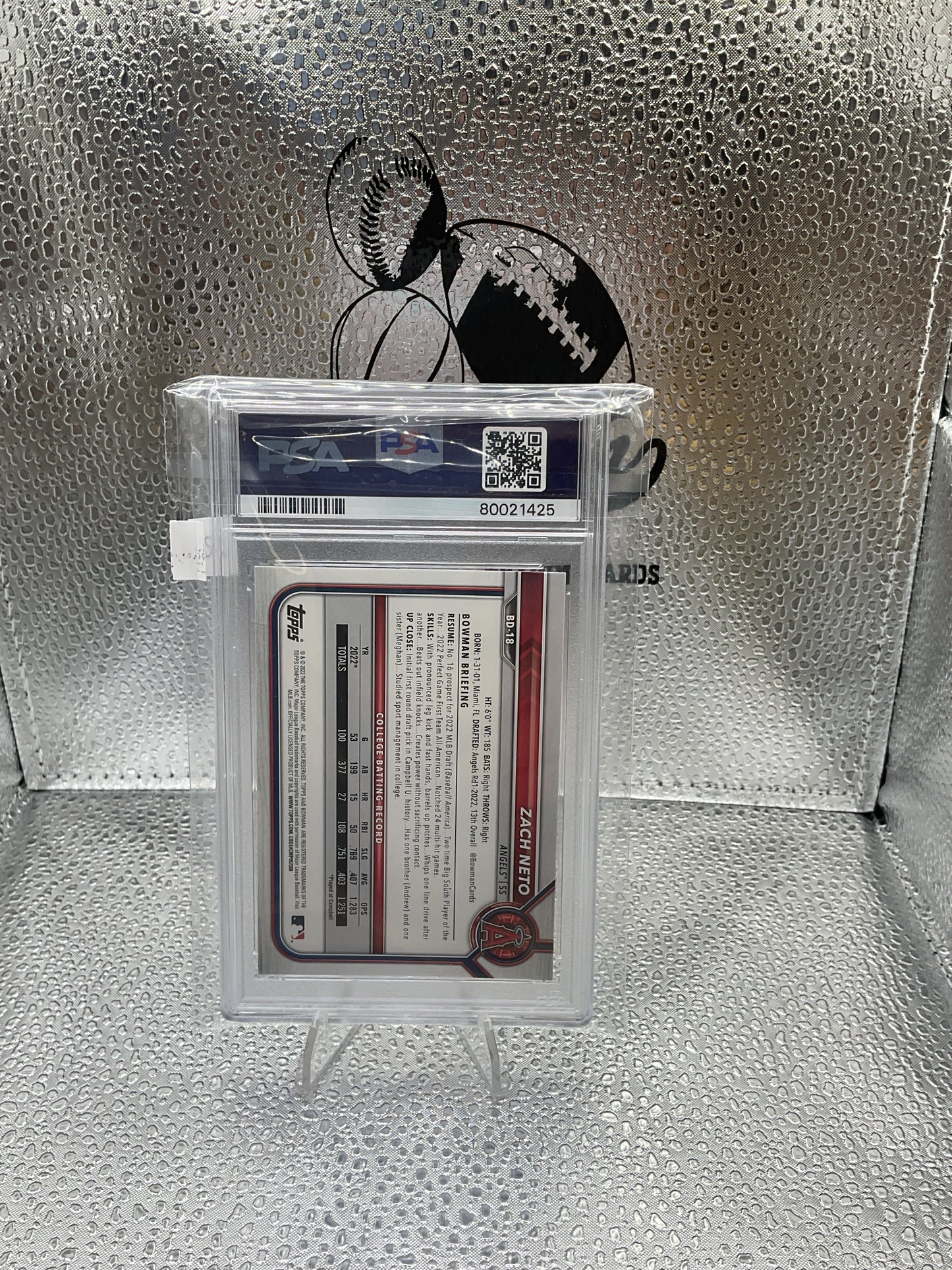 ZACH NETO 2022 1ST BOWMAN DRAFT RED 3/5 LOS ANGELES ANGELS
#BD-18 PSA 9