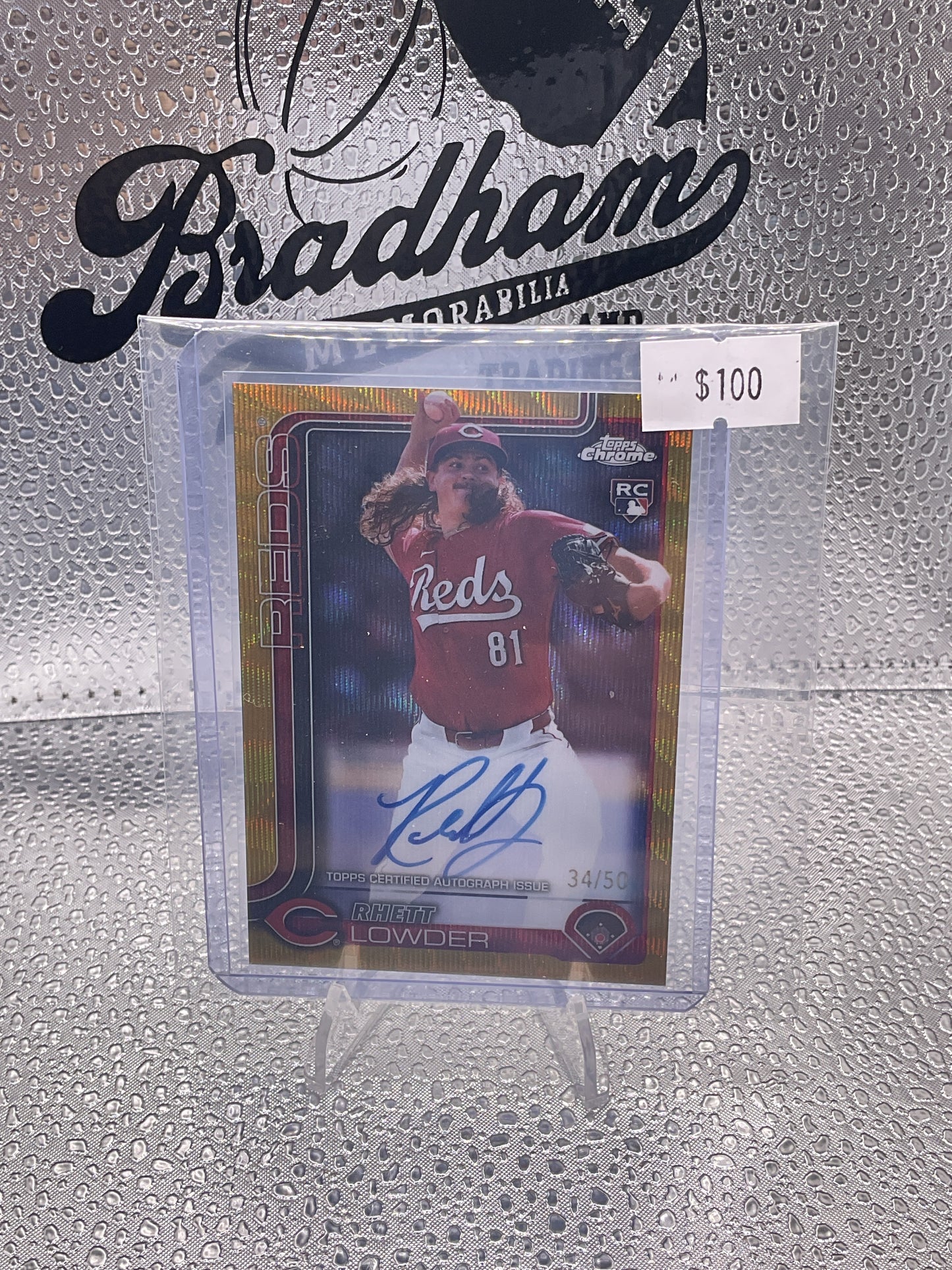 2025 Topps Chrome Gold Logofractor Rhett Lowder 34/50 Auto Rc Rookie Reds