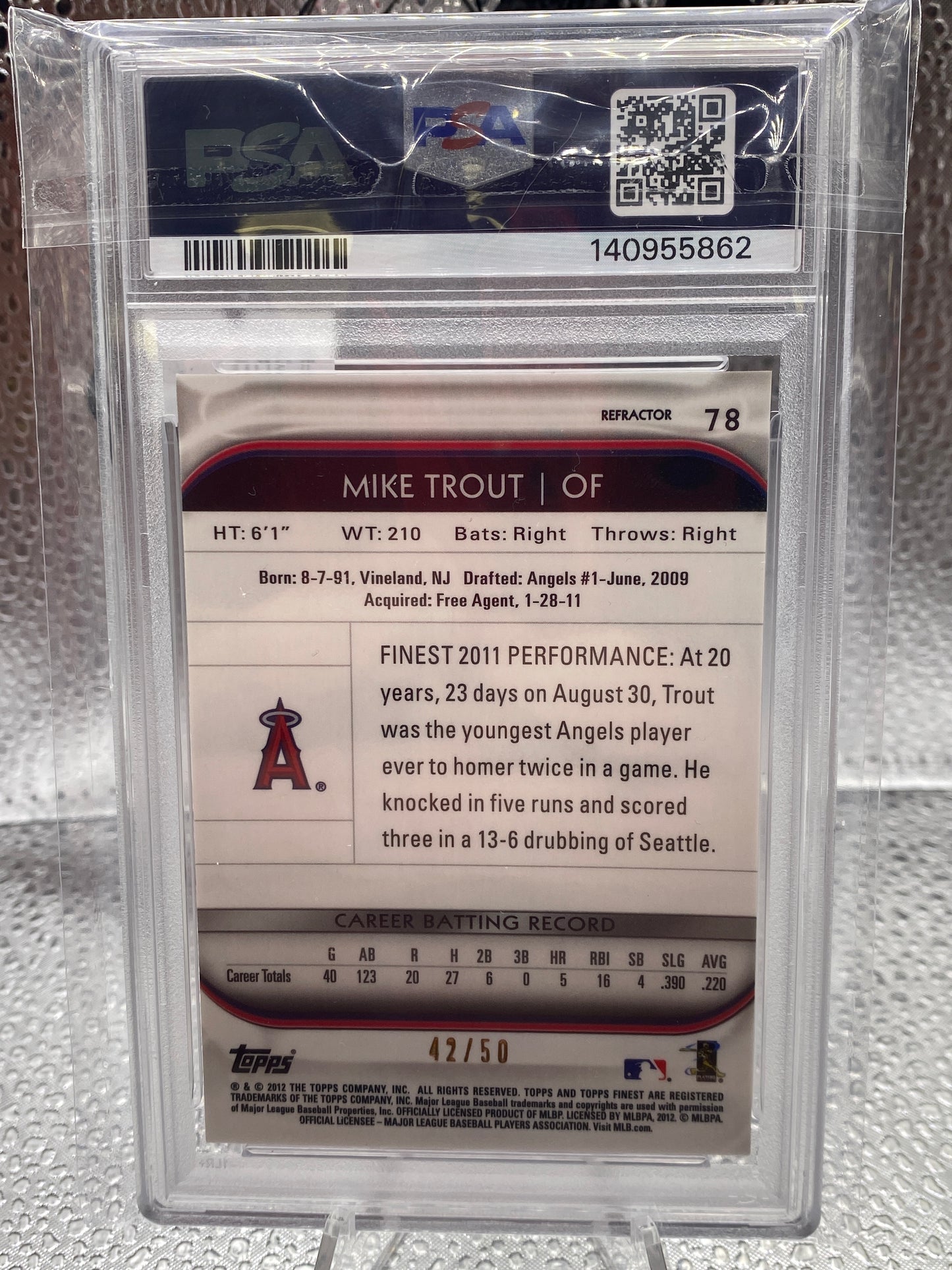 2012 Finest Mike Trout Gold Refractor PSA 9