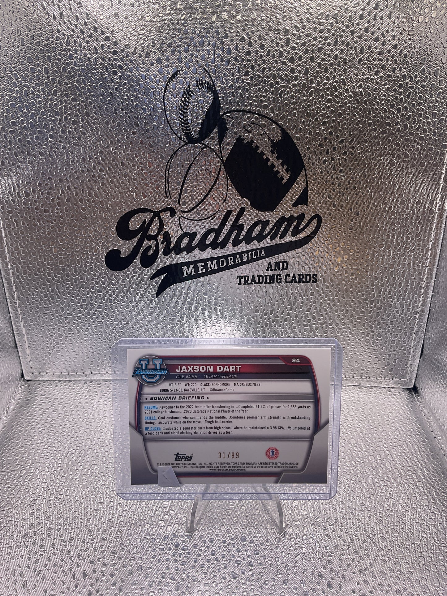 Jason Dart 2022 Bowman Chrome
University Green 31/99 Ole Miss