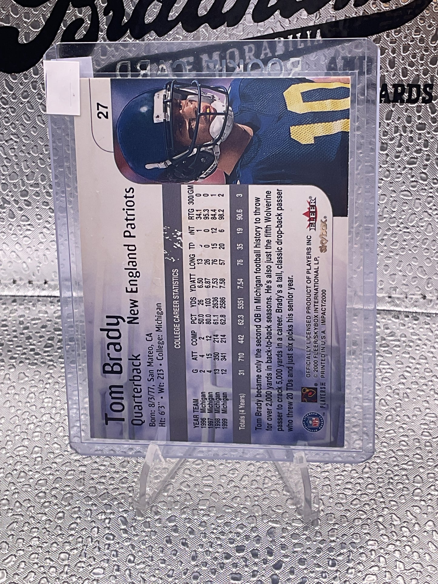 2000 Skybox Impact - Rookies Tom Brady #27 (RC)