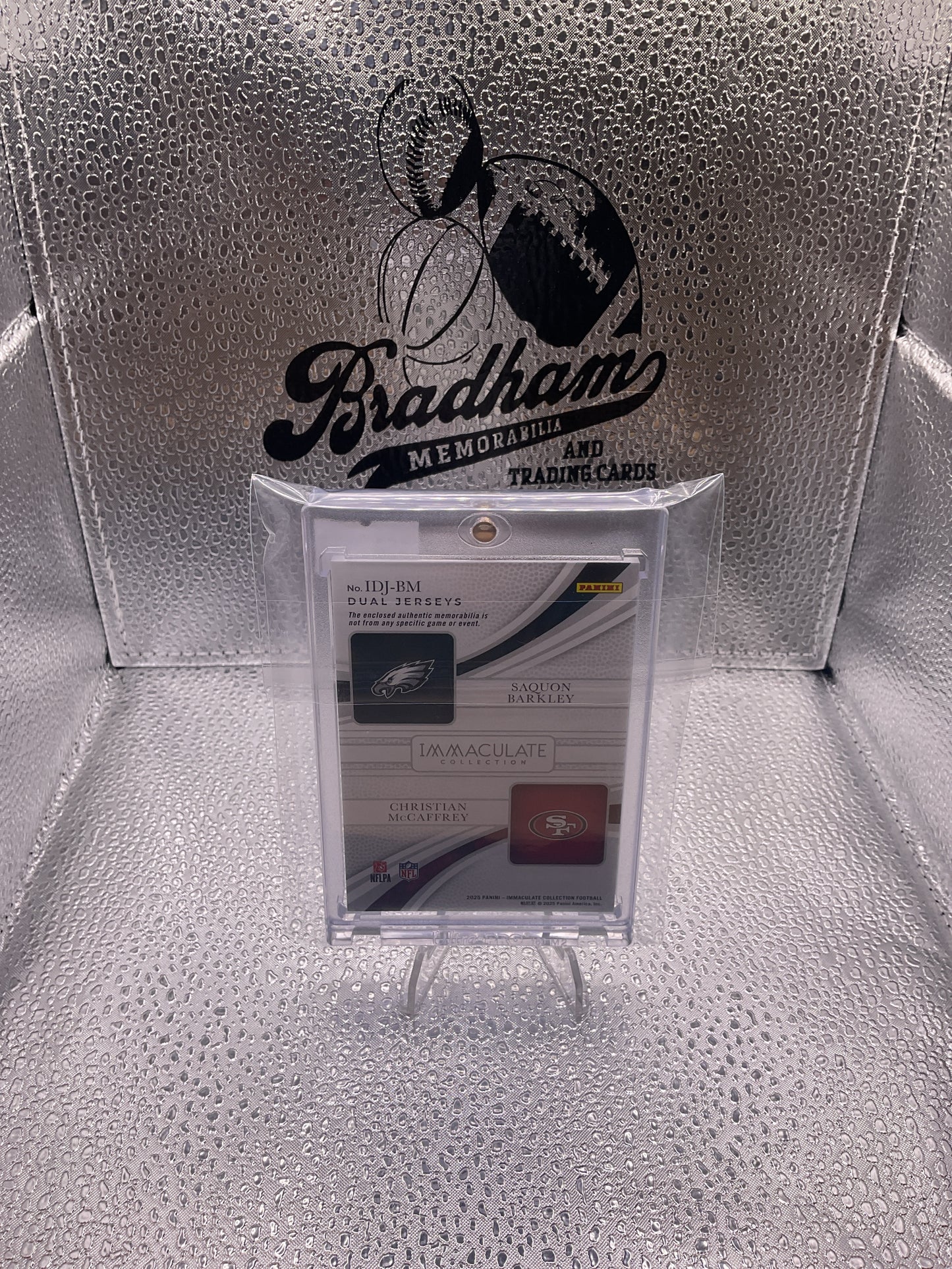 SAQUON BARKLEY CHRISTIAN MCCAFFREY 2025 IMMACULATE DUAL PATCH 12/49 EAGLES 49ERS