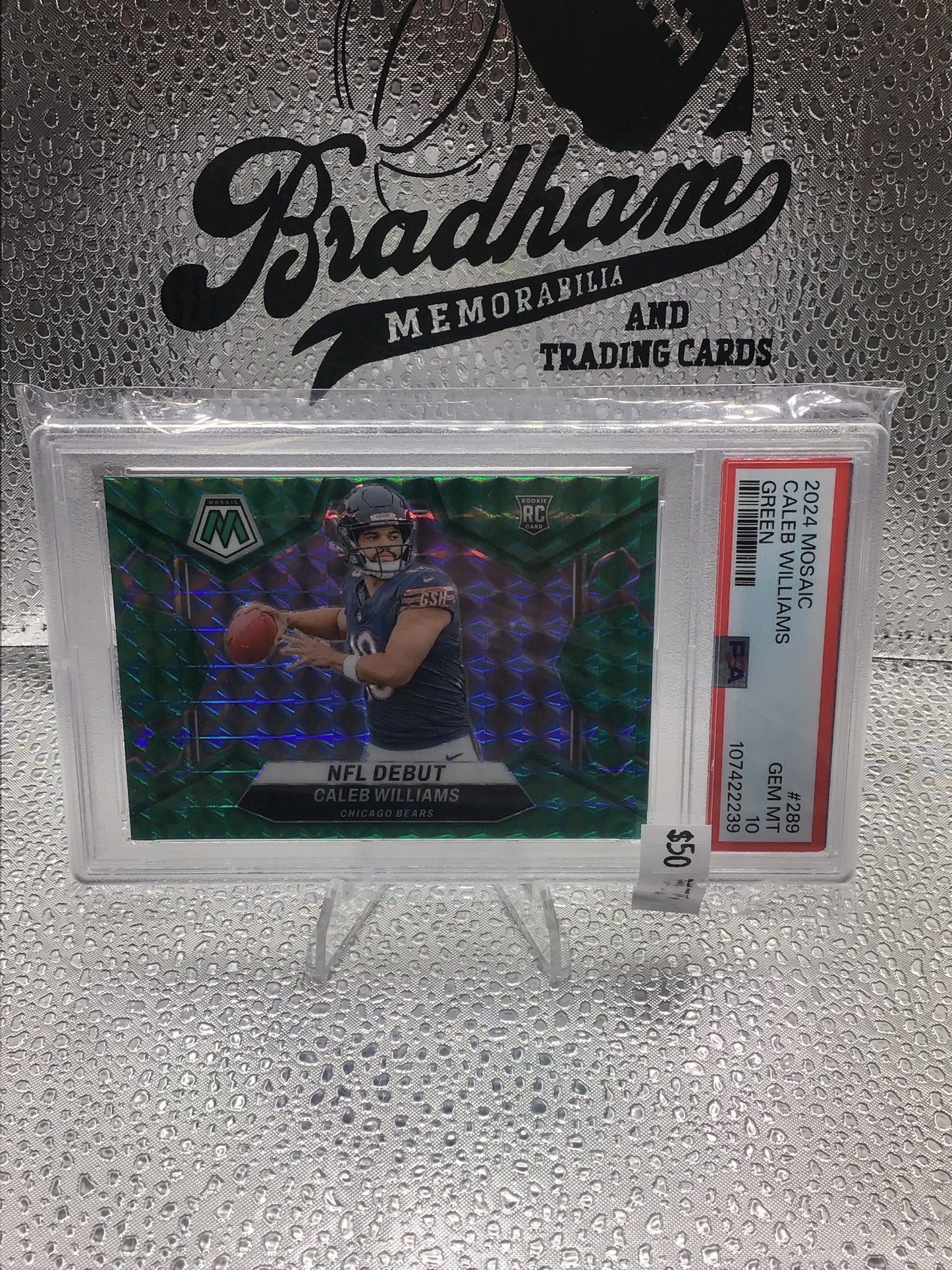 2024 Panini Mosaic Caleb Williams NFL Debut Rookie 289 Green Mosaic Prizm PSA 10