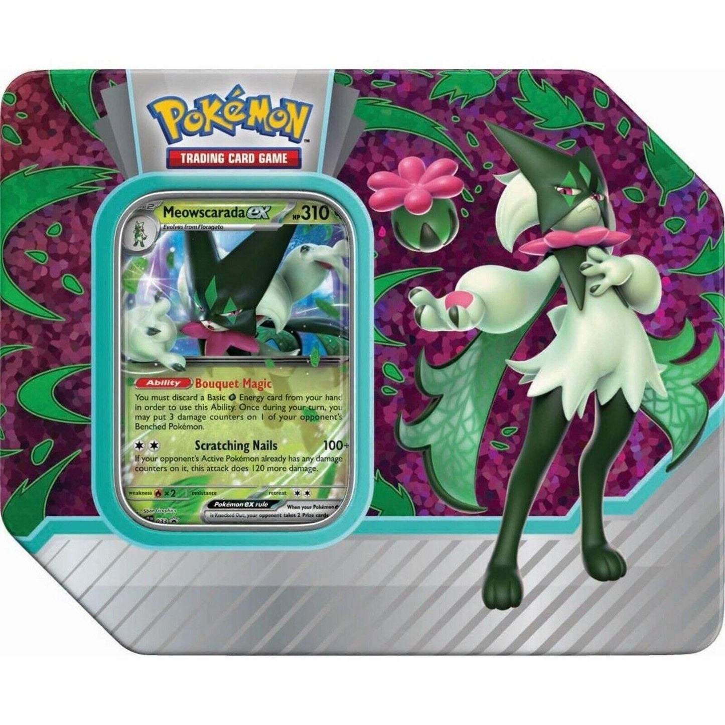 Pokemon TCG Paldea Partners Tin - Meowscarada Ex - 5 Pokemon TCG Booster Packs