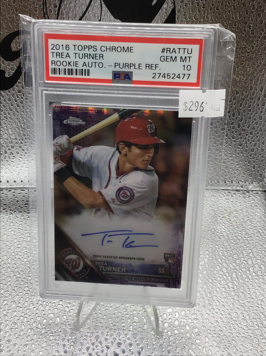 2016 Topps Chrome Trea Turner Rookie Auto Purple Refractor PSA 10