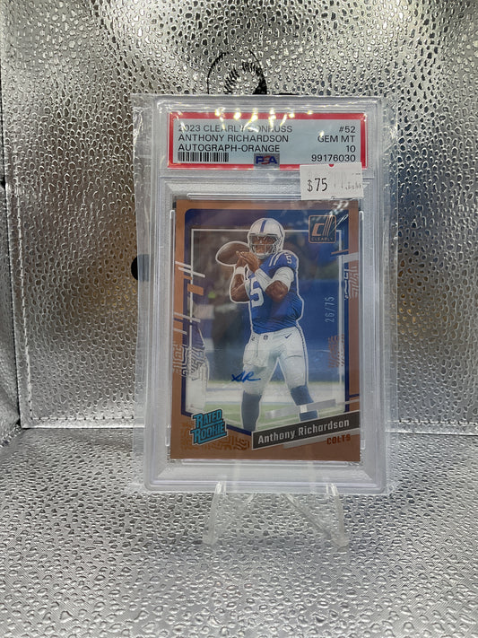 2023 Clearly Donruss Anthony Richardson Autograph-Orange #52 PSA 10