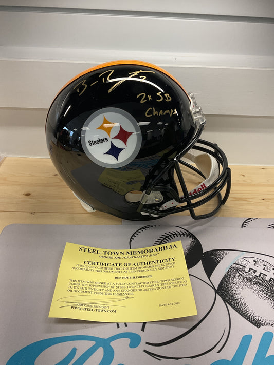 Ben Roethlisberger Signed Steelers Helmet “2x SB Champs” with COA