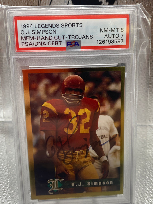 1994 Legends Sports O.J. Simpson Mem-hand cut- trojans Nm-mt 8 auto 7