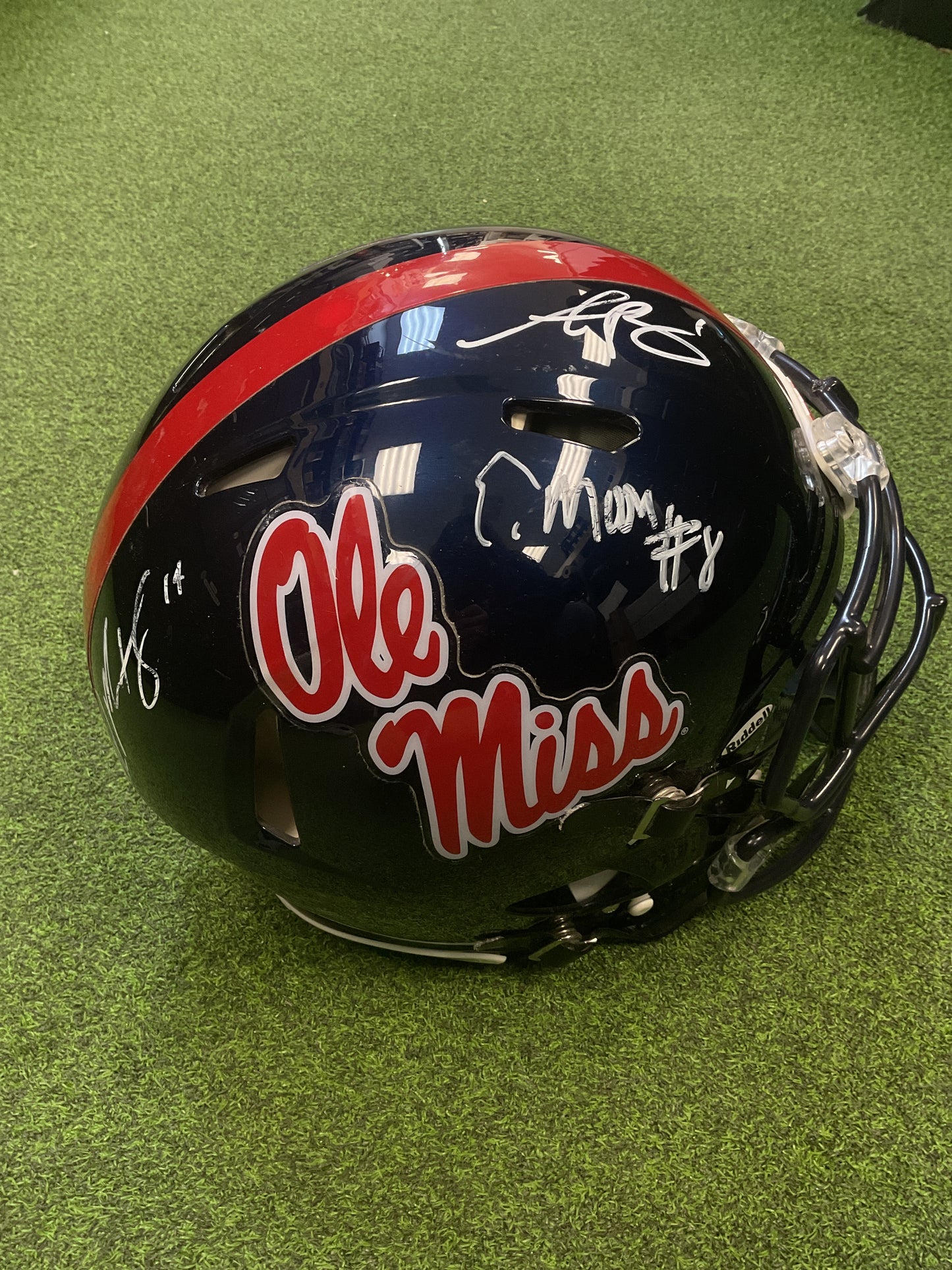 Elijah Moore, AJ Brown, & DK Metcalf signed Ole Miss Helmet