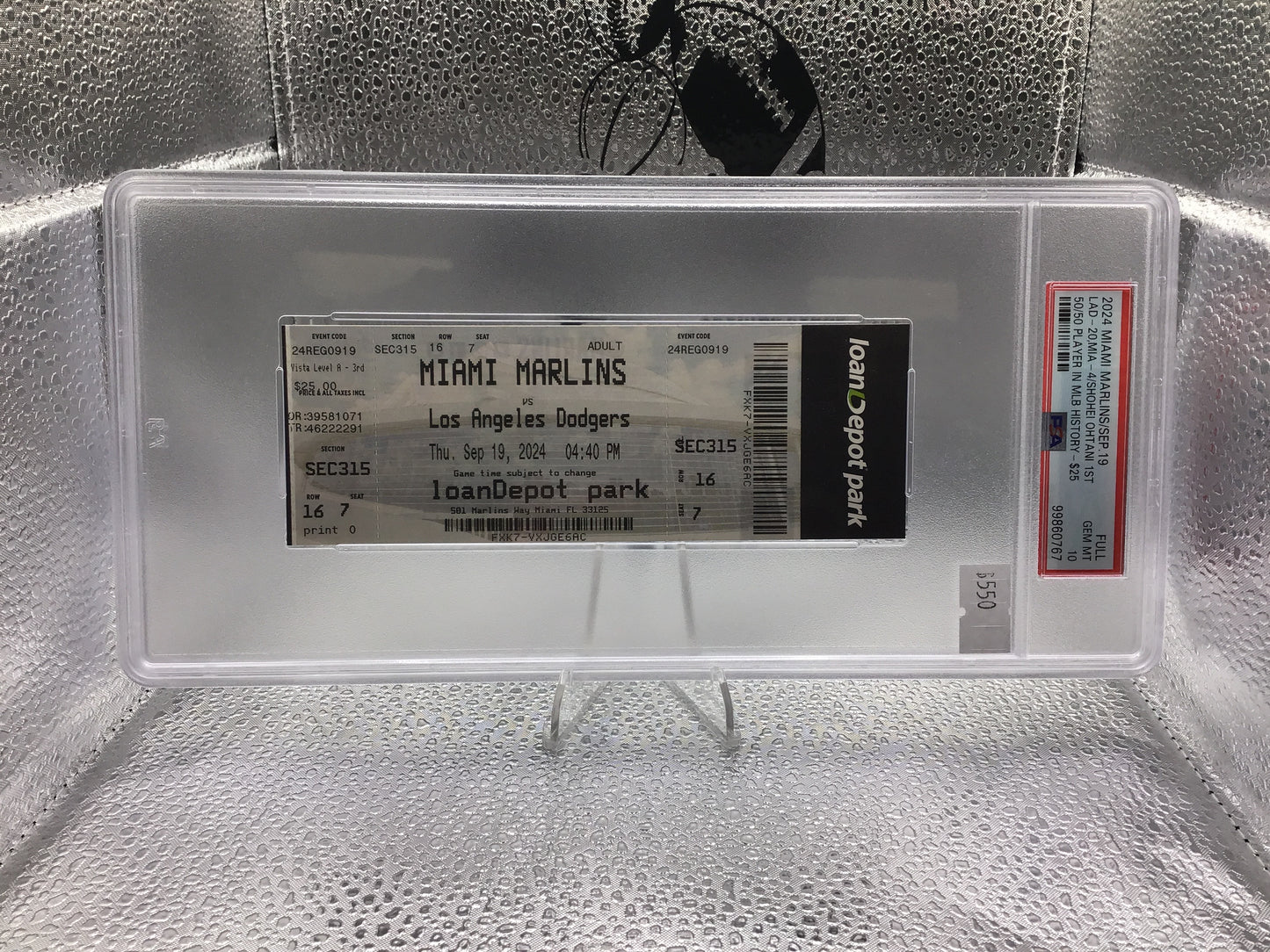 2024 Miami Marlins Vs La Dodgers Shohei Ohtani 50/50 game ticket PSA 10