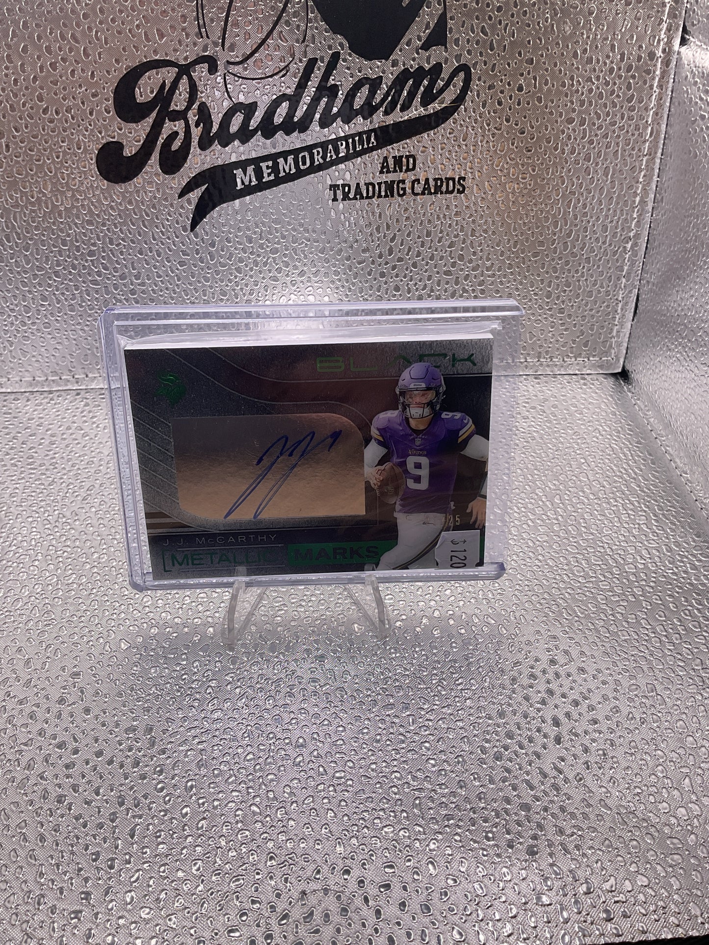 2025 PANINI BLACK J.J. MCCARTHY MMK-JJM METALLIC MARKS ROYAL AUTO 22/25 VIKINGS