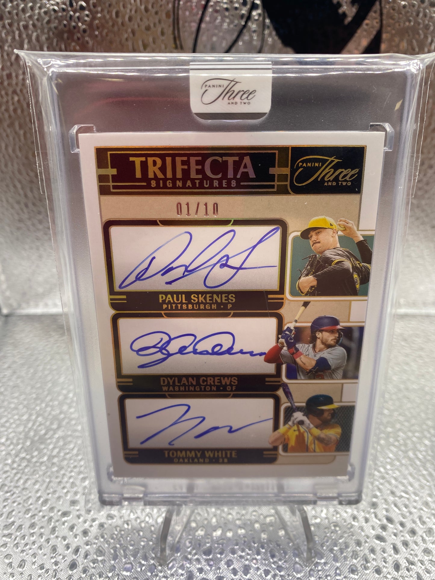 2025 Panini Three and Two Trifecta Signatures Paul Skenes Dylan Crews and Tommy White Triple Auto /10