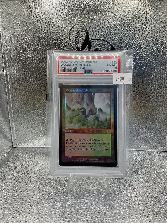 2002 Magic-Gathering Wooded Foothills Onslaught-Foil PSA 6