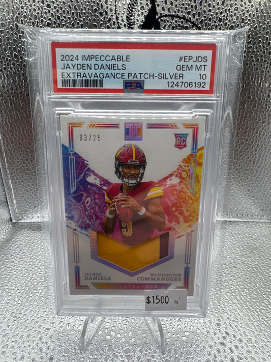 2024 Impeccable Jayden Daniels Silver Patch /25 PSA 10