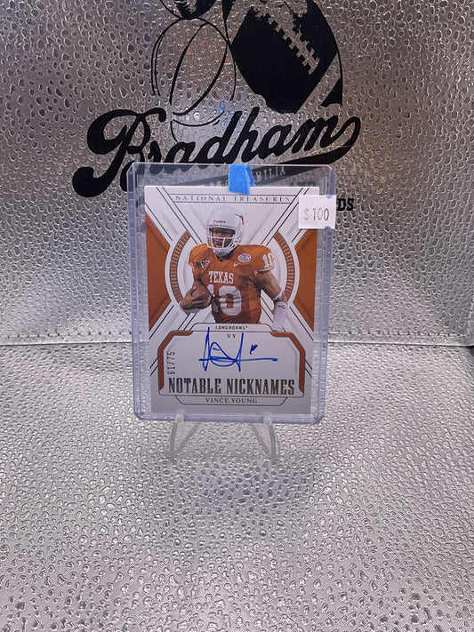 2025 National Treasures Collegiate Vince
Young Notable Nicknames Auto 61/75 NN-VYG