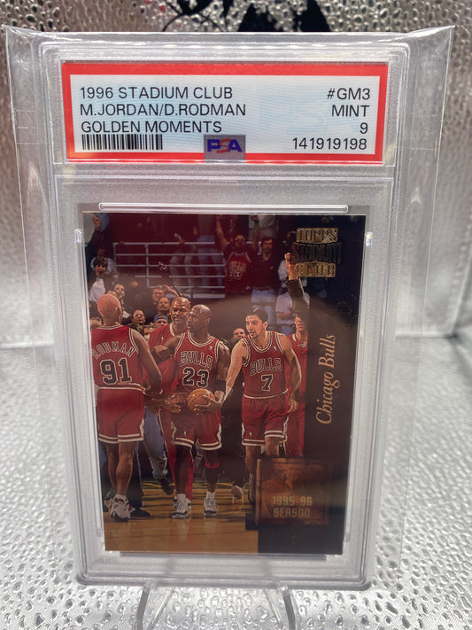 1996 Stadium Club M. Jordan/D. Rodman Golden Moments PSA 9