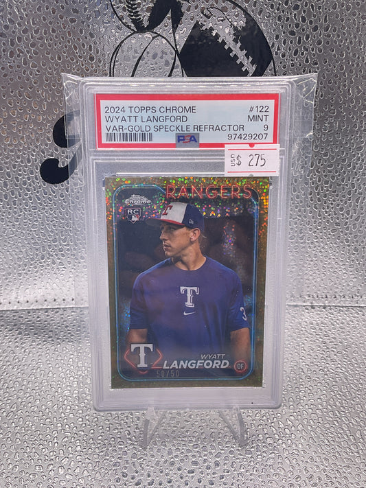 2024 Topps Chrome Gold Speckle Refractor Wyatt Langford ROOKIE 50/50 #122 PSA 9