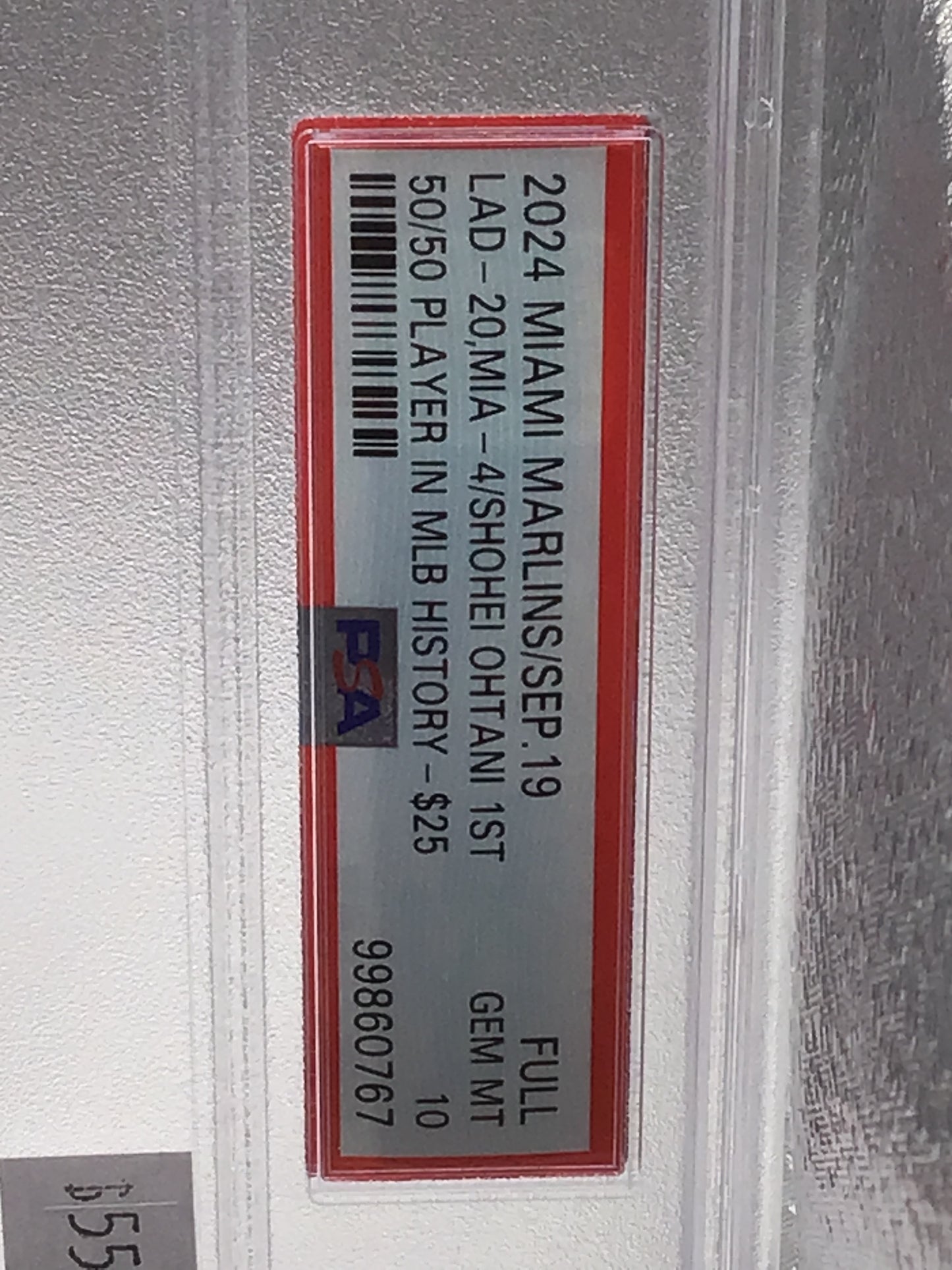 2024 Miami Marlins Vs La Dodgers Shohei Ohtani 50/50 game ticket PSA 10