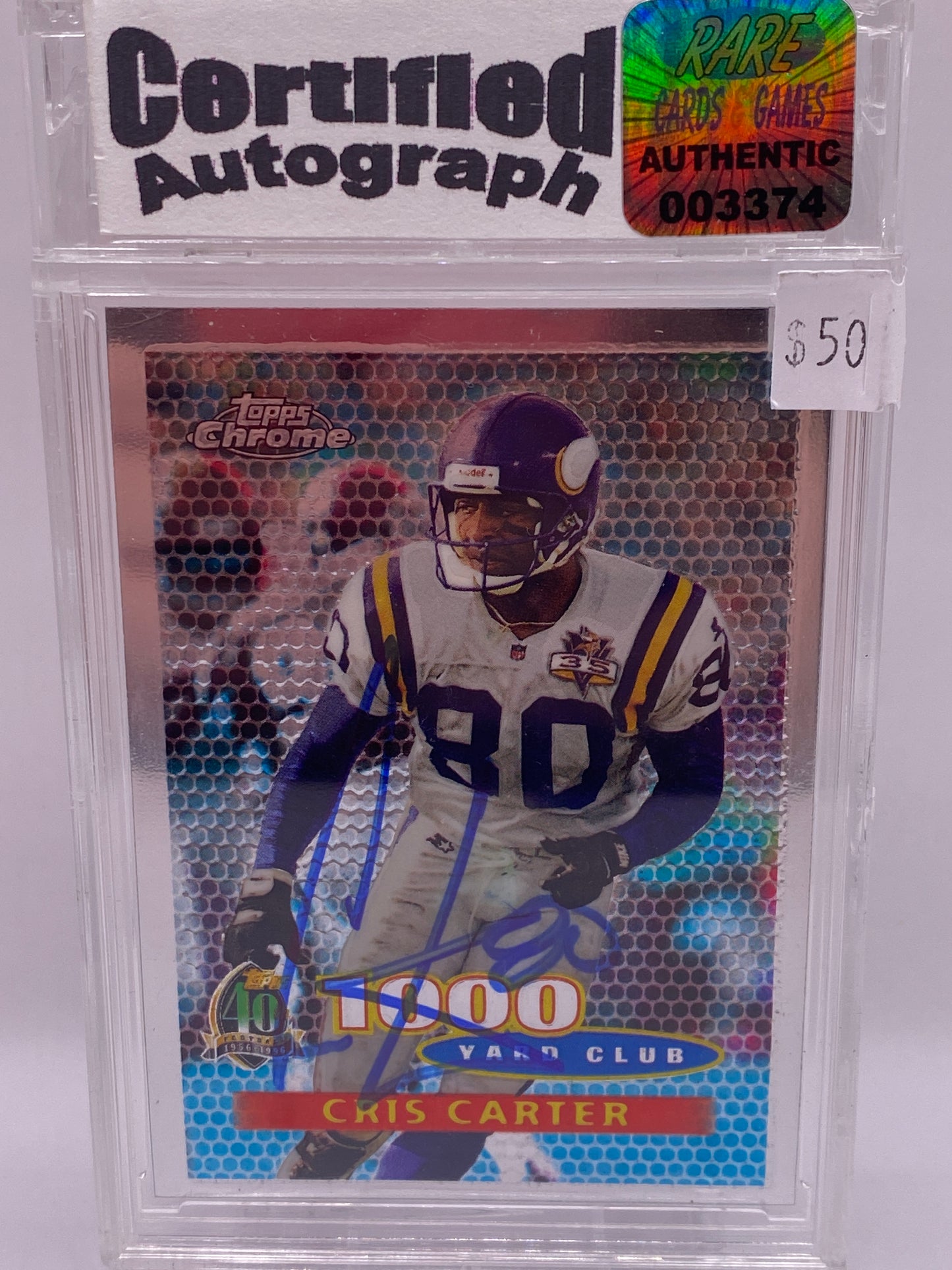 Chris Carter 1000 yard club on card auto Certified