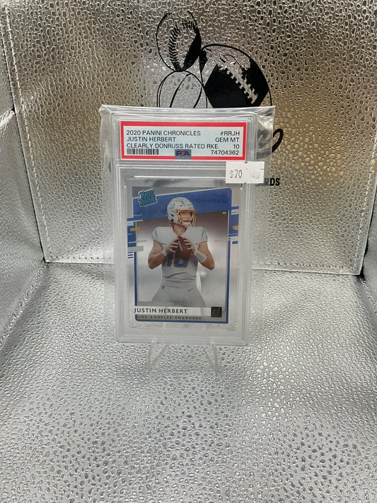 2020 Panini Chronicles Justin Herbert Clearly Donruss Rated Rookie GEM PSA 10