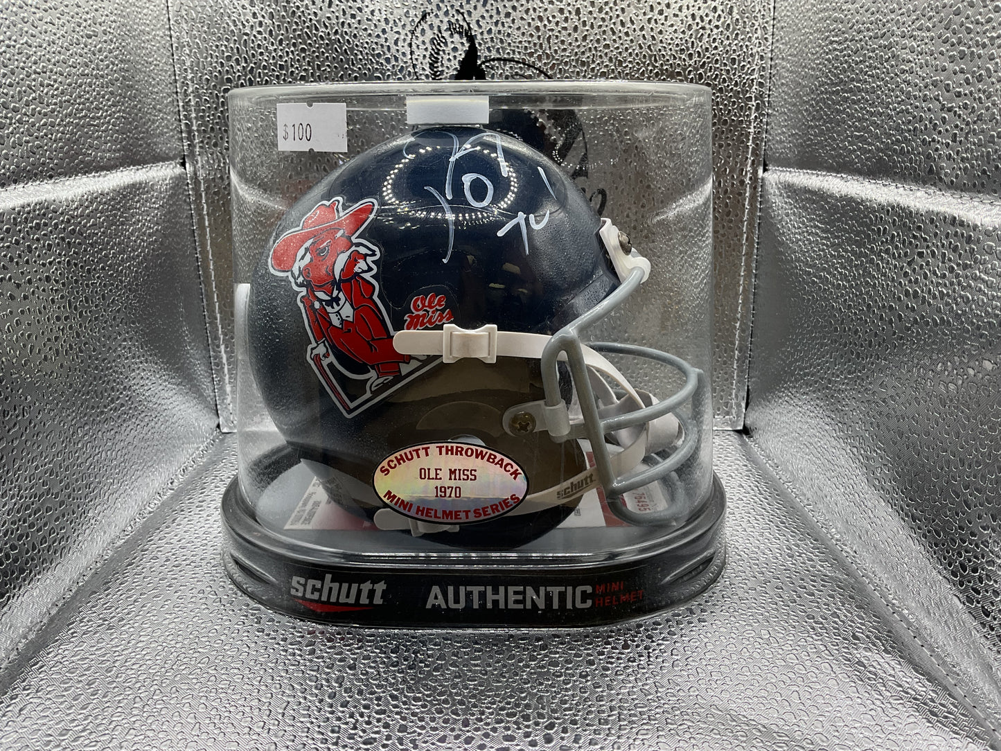 Michael Oher COA auto mini retro helmet Ole Miss