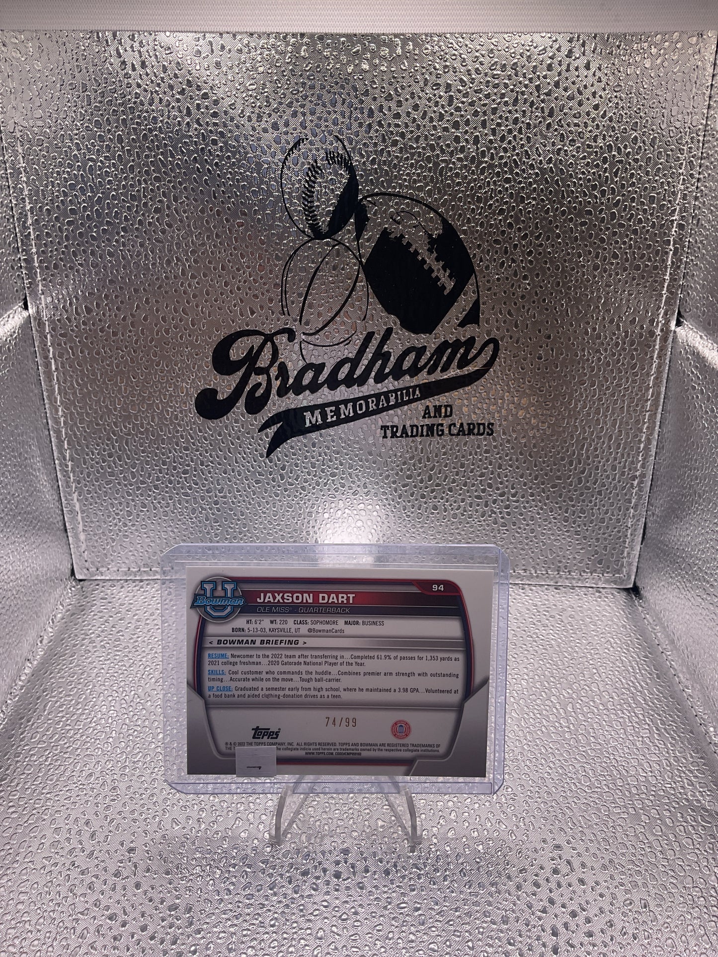 2022 Bowman University Chrome Jaxson Dart #94 Green Shimmer Refractor 74/99 (RC)