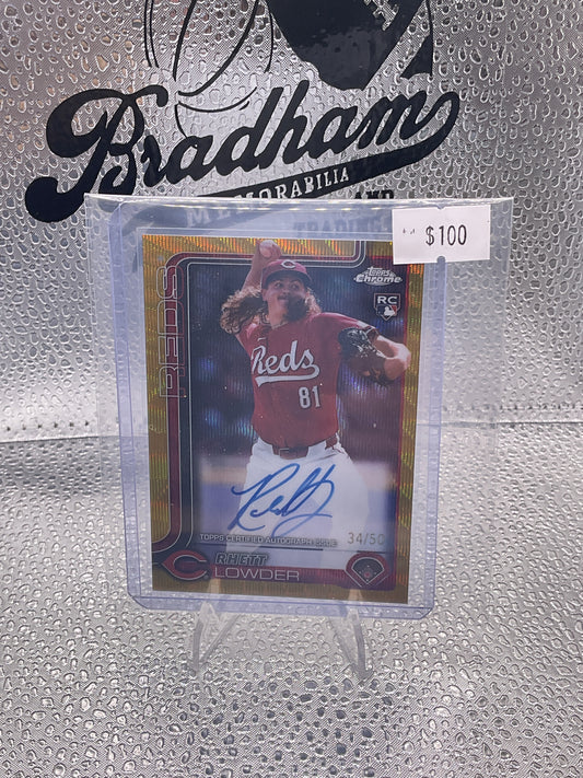 2025 Topps Chrome Gold Logofractor Rhett Lowder 34/50 Auto Rc Rookie Reds
