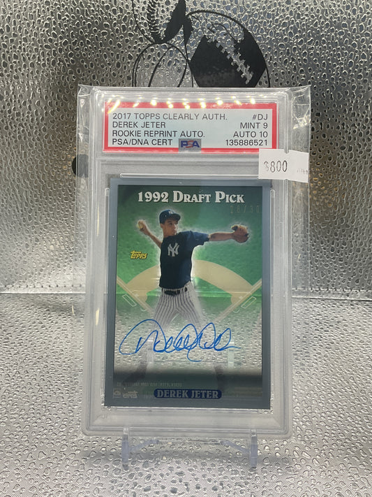2017 Topps Clearly Auto Derek Jeter Rookie Reprint PSA Mint 9 Auto 10