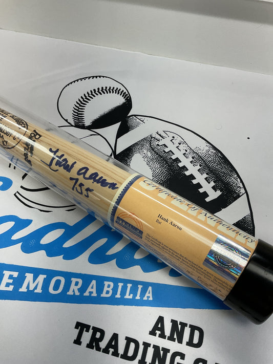 Hank Aaron signed baseball bat 755 homer runs inscription