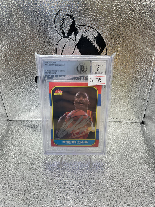 1986-87 Fleer #121 Dominique Wilkins~ Beckett Auto 8