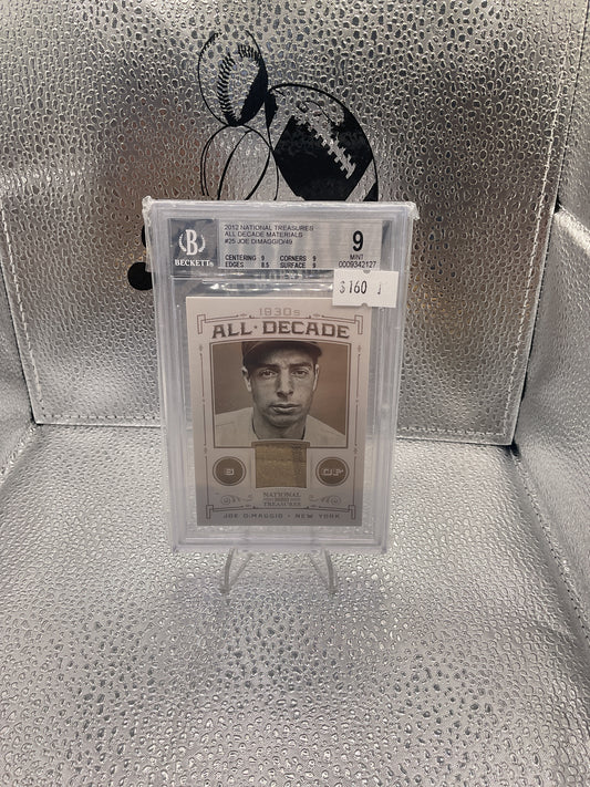 2012 Panini National Treasures #25 All Decade Materials Joe Dimaggio 44/49 BGS 9