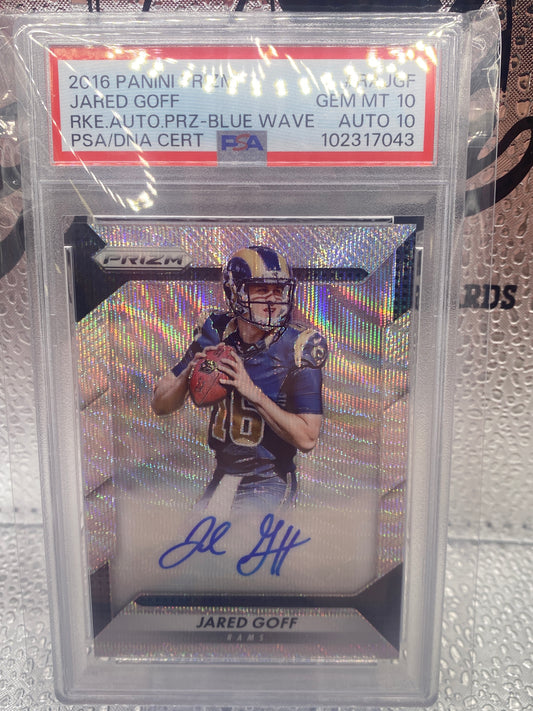 Jared Goff 2016 Panini Prizm RKE Auto Prz.Blue Wave Psa/DNA 10 10