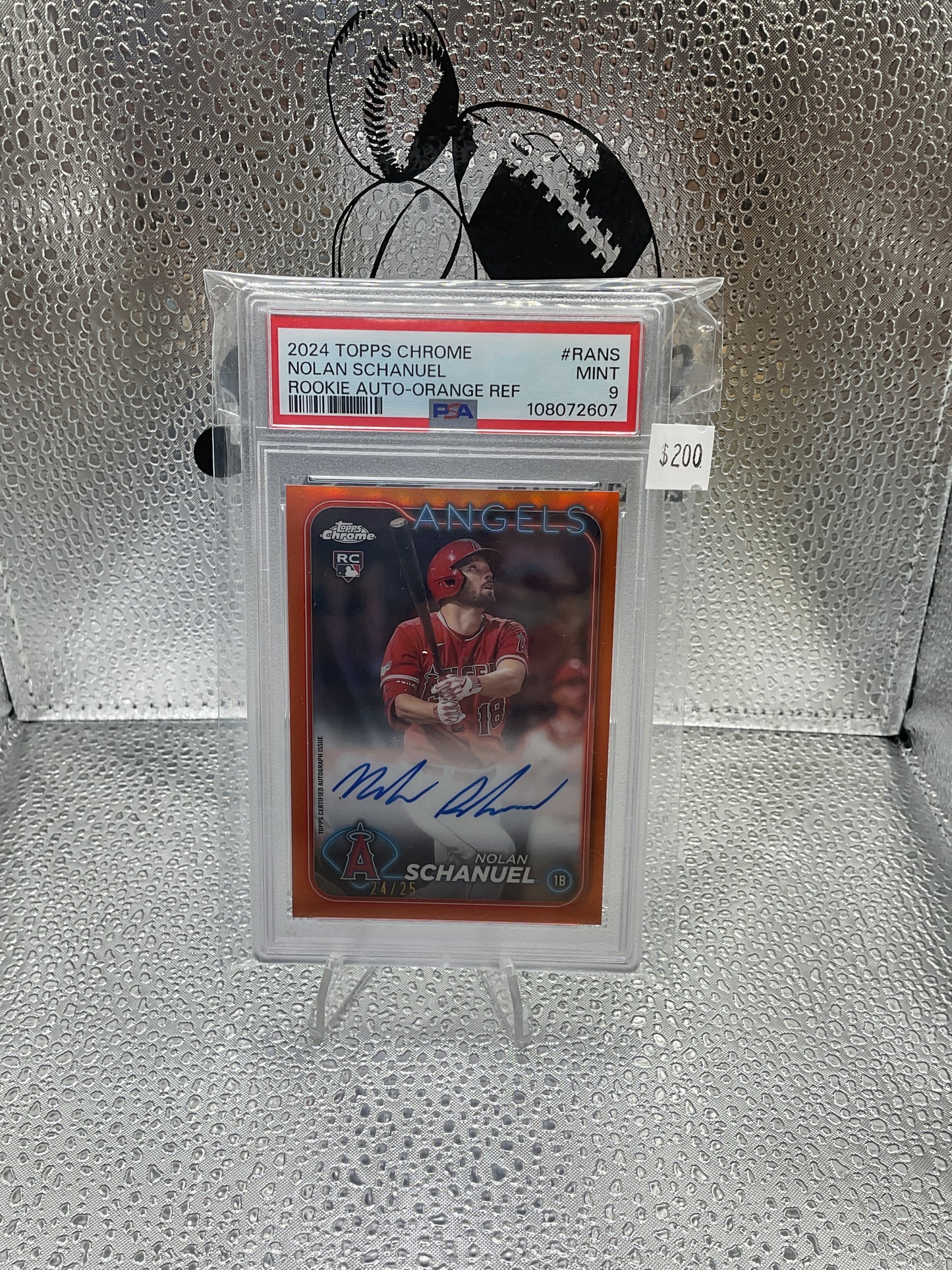Nolan Schanuel 2024 Topps Chrome
Rookie Auto Orange Ref. Rookie /25 PSA
9