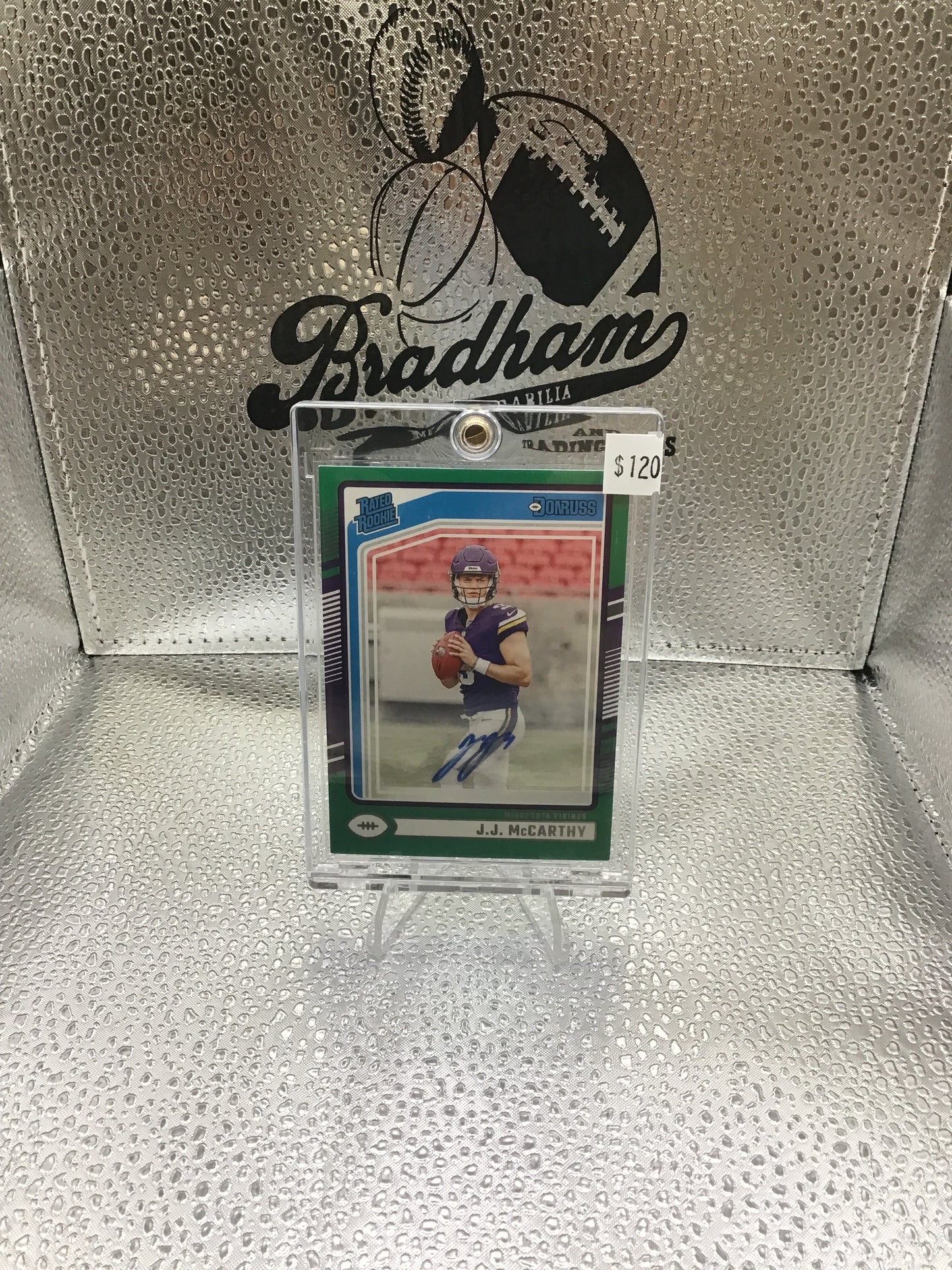 JJ McCarthy 2024 Donruss Rookie Autograph #303 Green Minnesota Vikings RC Auto