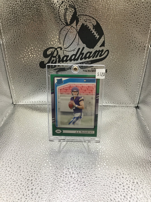 JJ McCarthy 2024 Donruss Rookie Autograph #303 Green Minnesota Vikings RC Auto