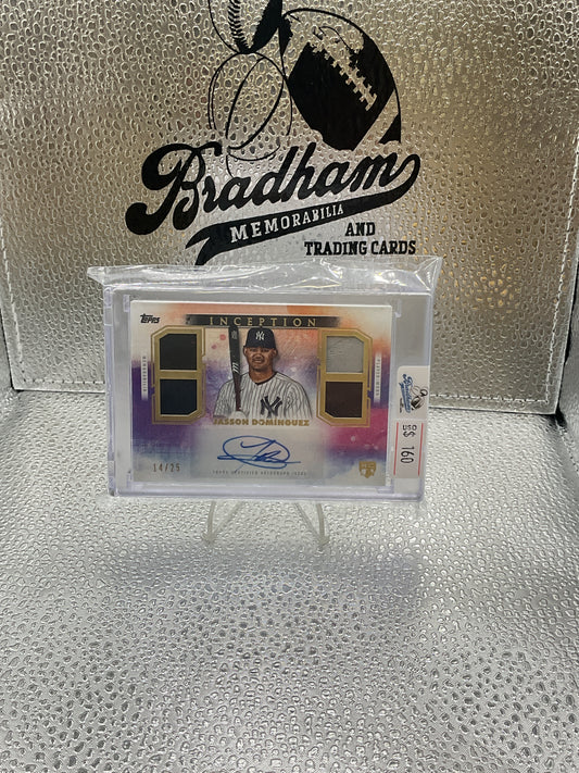 Jasson Dominguez 2024 Topps Inception Quad Relics Auto /25 RC QRA-JD Yankees