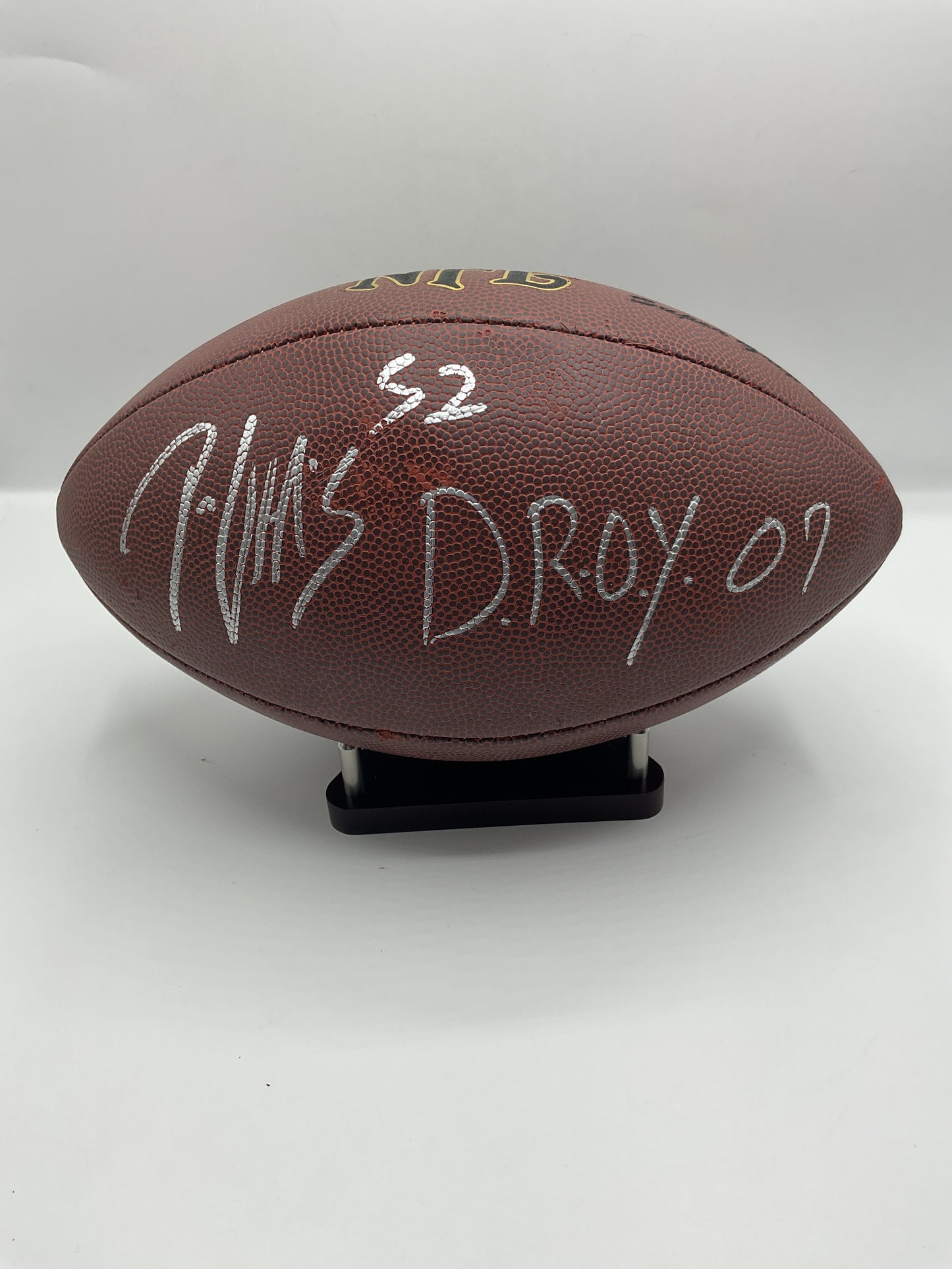 Patrick Willis Autographed football with D.R.O.Y. Inscription