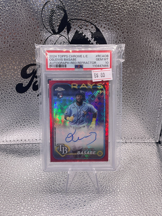 2024 TOPPS CHROME L/E RED REFRACTOR #RCAOB OSLEIVIS BASABE RC 3/5 PSA 10