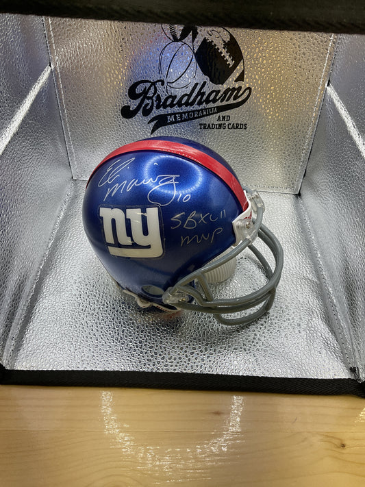 Eli Manning Mini Helmet Auto with Inscription “Super Bowl XLLII MVP”