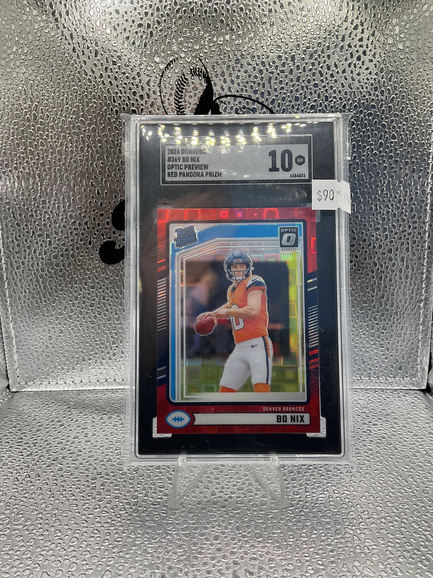 2024 Donruss Optic Rated Rookie Preview Bo Nix Red Pandora Prizm #369 SGC 10