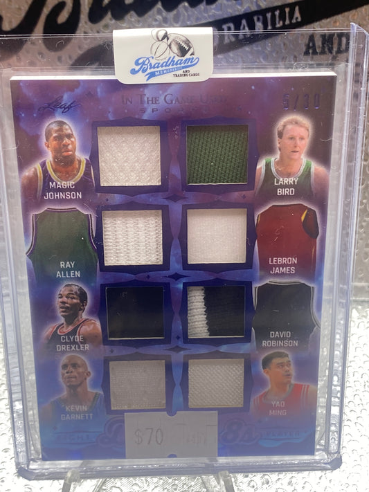 2025 Leaf In The Game Used Dream 8s Johnson, Bird, Allen, James, Drexler, Robinson, Garnett, Ming /30