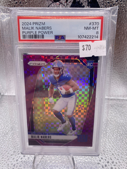 Malik Nabers 2024 Prizm Purple Power /49 PSA 8
