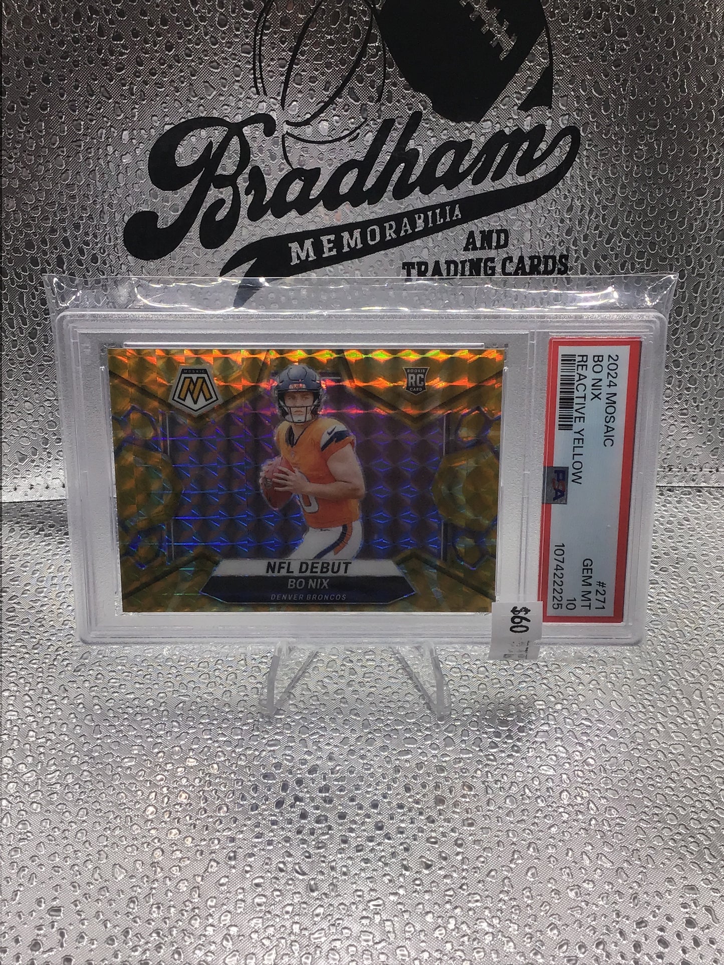 2024 NFL Mosaic - NFL Debut Bo Nix #271 Reactive Yellow Mosaic Prizm (RC) PSA 10