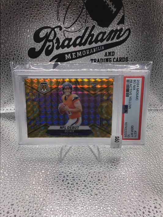 2024 NFL Mosaic - NFL Debut Bo Nix #271 Reactive Yellow Mosaic Prizm (RC) PSA 10