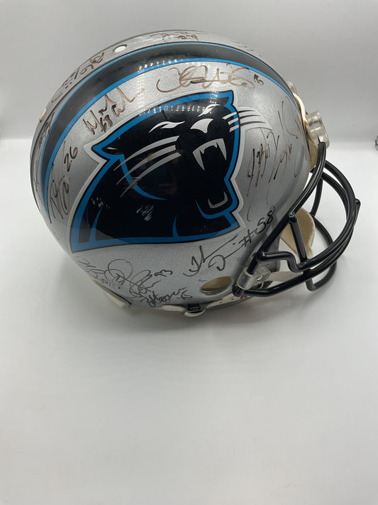 2006 Carolina Panthers Autographed Helmet.  Notable Names. Chris Weinke, Ken Lucas, Julius Peppers, Keyshawn Johnson, Deangelo Williams.   With COA