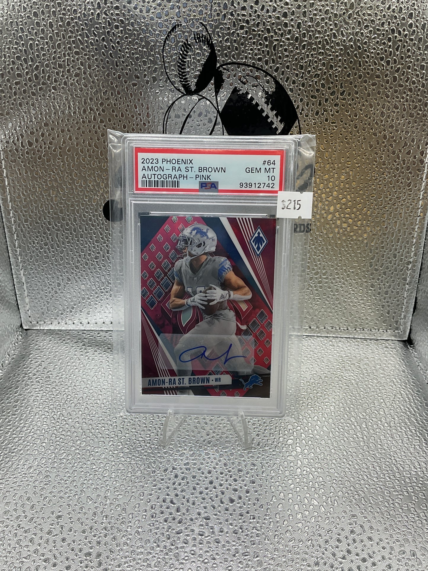 AMON-RA ST. BROWN 2023 PHOENIX FOOTBALL AUTOGRAPH PINK AUTO /25
PSA 10